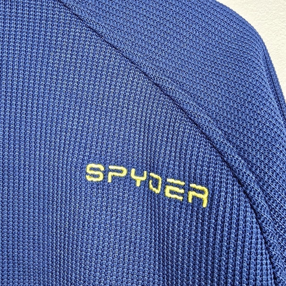 SPYDER Quarter Zip Fleece Lined Pullover Waffle Sweater Blue Black Mens Size L - Picture 7 of 14